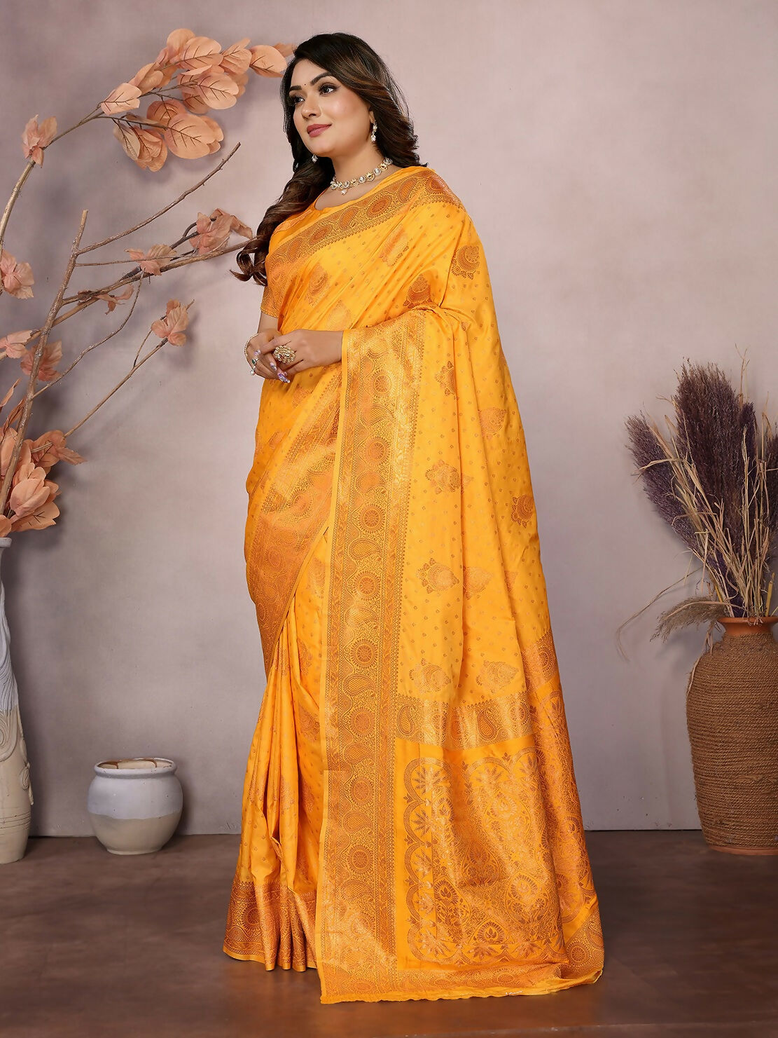 Joban Fashion Banarasi Orange Woven Soft Silk Saree | Swadesiicart