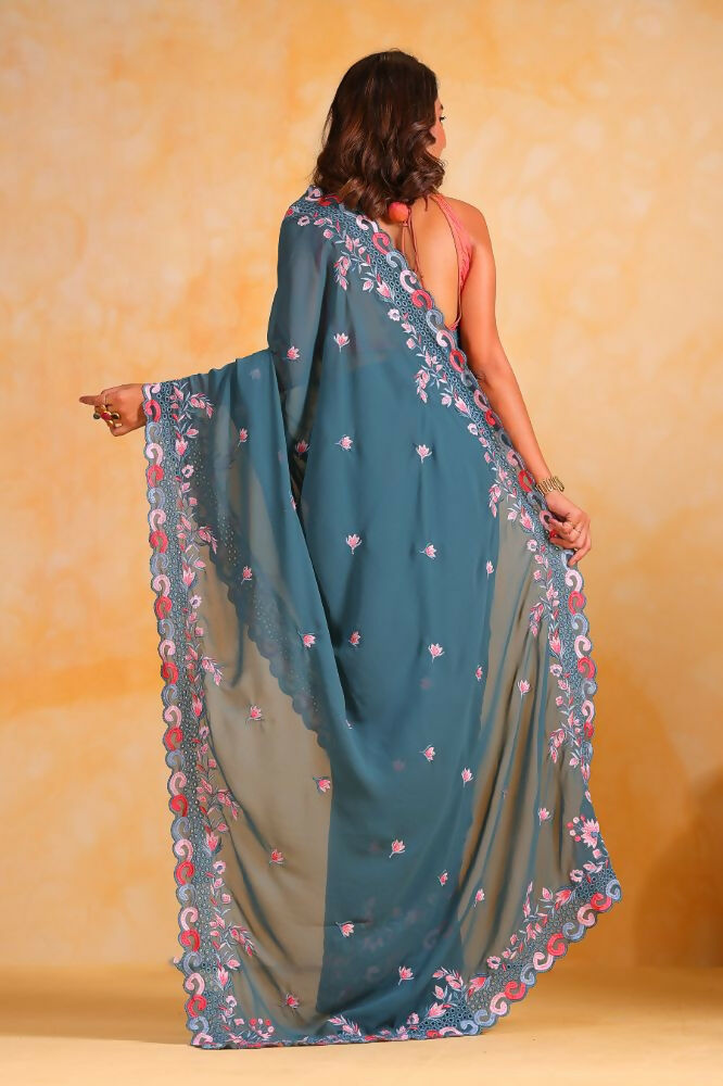 Vamsee Priya Blue Georgette Silk Saree - Swadesiicart