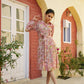 Vaasva Women Pink Muslin Floral Printed Knee Length Dress | Swadesiicart