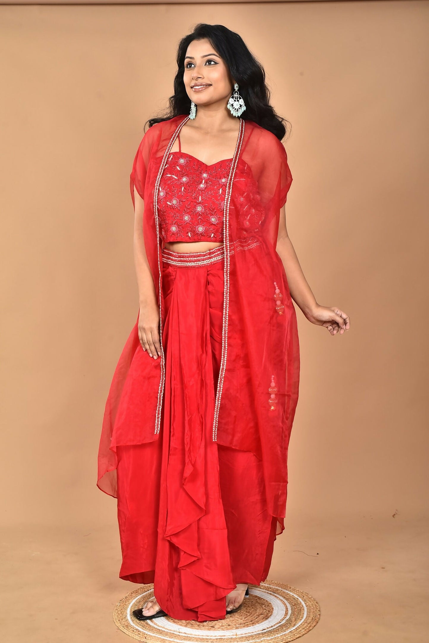 Morchari Women Hand Embroidery Crop Top-Red - Swadesiicart