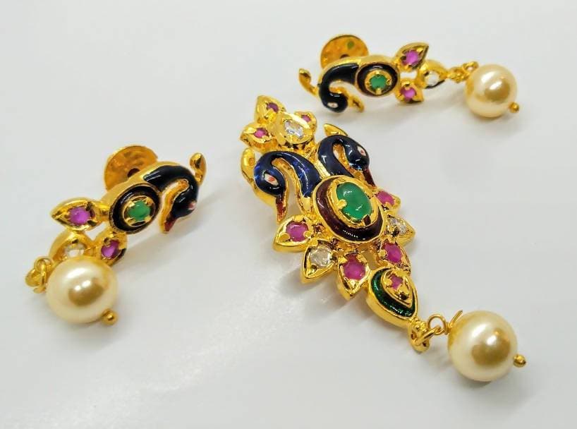 Multicolor AD Peacock Pendant Set | Swadesiicart
