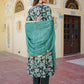 Vaasva Women Teal Muslin Embroidered Kurta, Pant & Dupatta Set | Swadesiicart