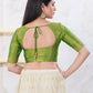 Joban Fashion Green Shimmer Elbow Sleeveless Front Open Blouse - Swadesiicart