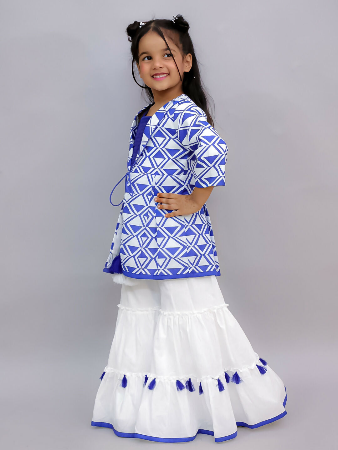 Lil Drama Shor-Gul Blue Kurta Sharara and Bustier Set For Girls | Swadesiicart