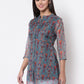 Myshka Women's Beautiful Organza Printed Printed 3/4 Sleeve Round Neck Casual Multicolor Tunic
