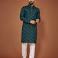 Anaita Teal Embroidered Cotton Straight Kurta