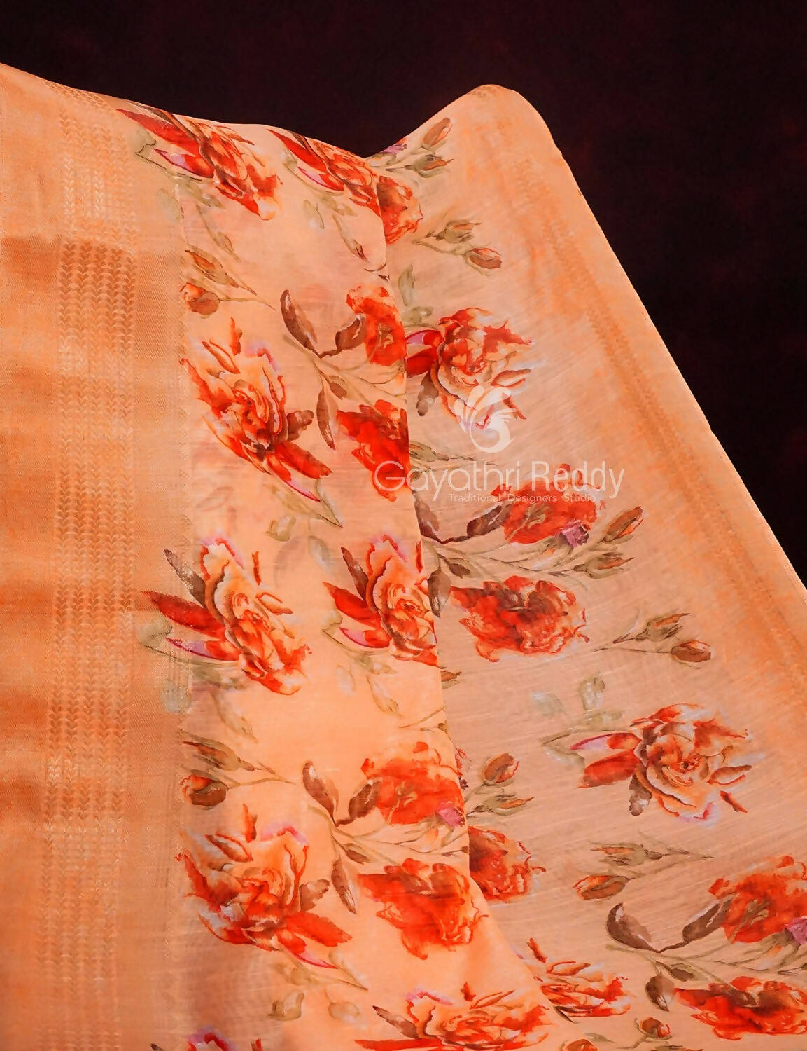 Shades Of Orange With Floral Design Semi Chanderi Saree By Gayathri Reddy Designer Studio | Swadesiicart