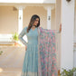 Jyoti Fashion Women's Sky Blue Faux Georgette Sequins Zari Embroideredy Anarkali Dress with Dupatta | Swadesiicart