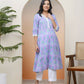 Vaasva Women Lavender Floral Cotton Printed Flare Kurti With Pant | Swadesiicart