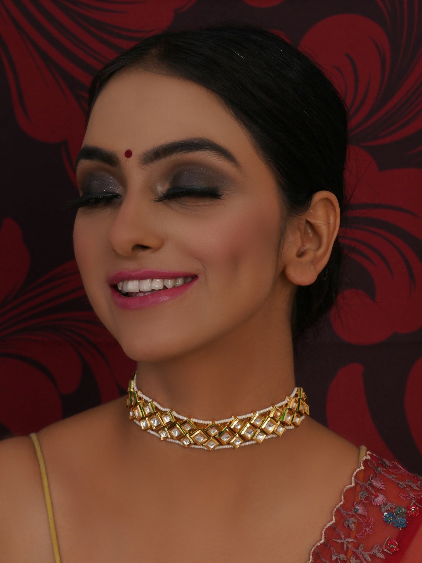 Kundan & Pearl Neckpiece (Gold) - Ruby Raang | Swadesiicart