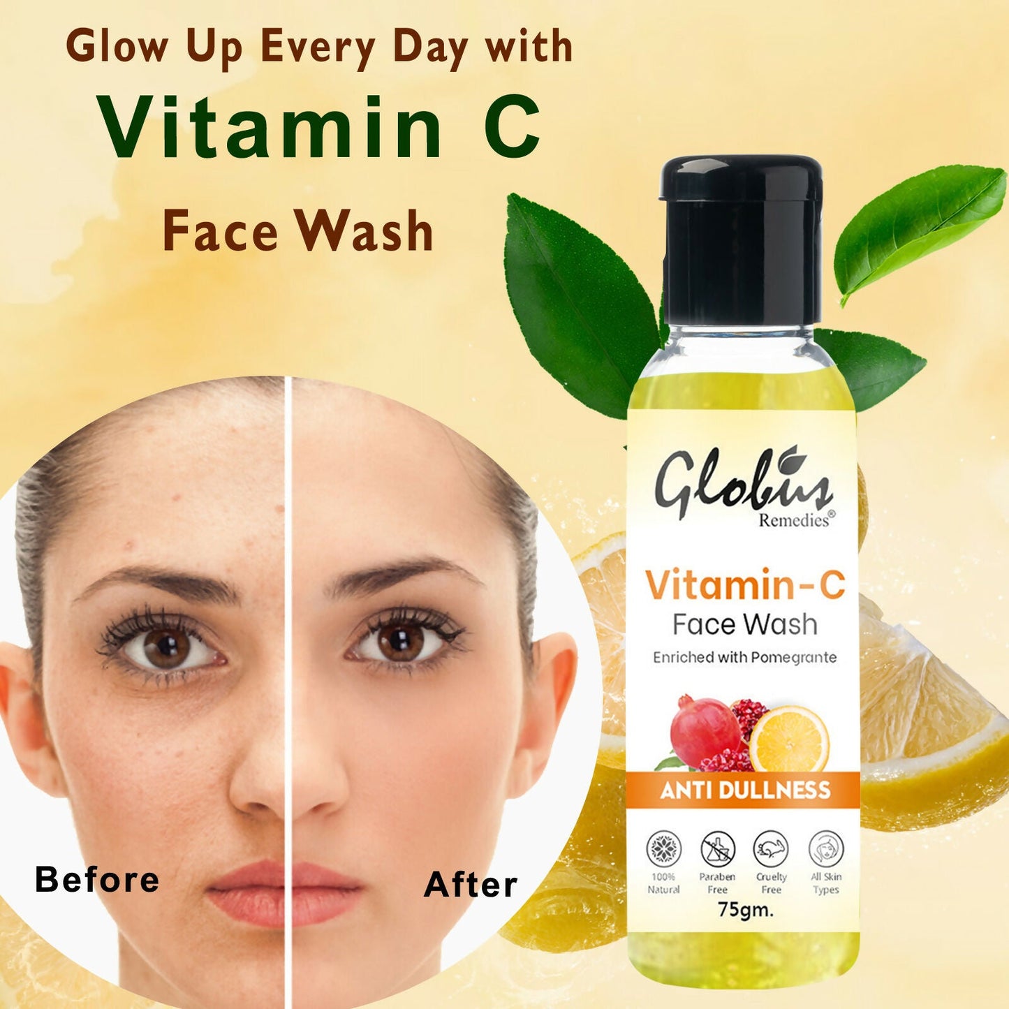 Globus Remedies Anti Ageing Globus Naturals Anti-Ageing Skin Brightening Vitamin C Face Wash | Swadesiicart