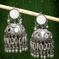 NVR Women's Silver Plated Mirror Work Oxidised Contemporary Jhumka Earrings | Swadesiicart
