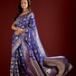 Vishnu Weaves Women's Blue Banarasi Silk Woven Saree with Blouse - Swadesiicart