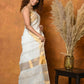 Very Much Indian Handloom Pure Cotton Linen Saree With Golden Border - White | Swadesiicart