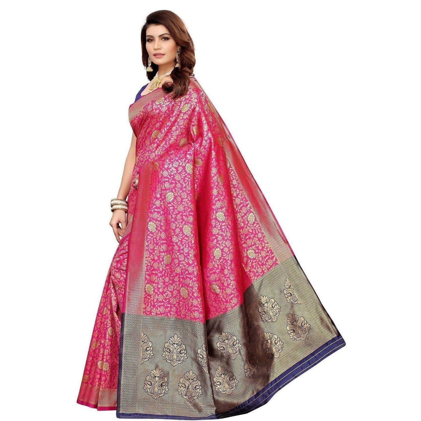 Vamika Banarasi Jaquard Pink Weaving Saree (BANARASI 01) | Swadesiicart