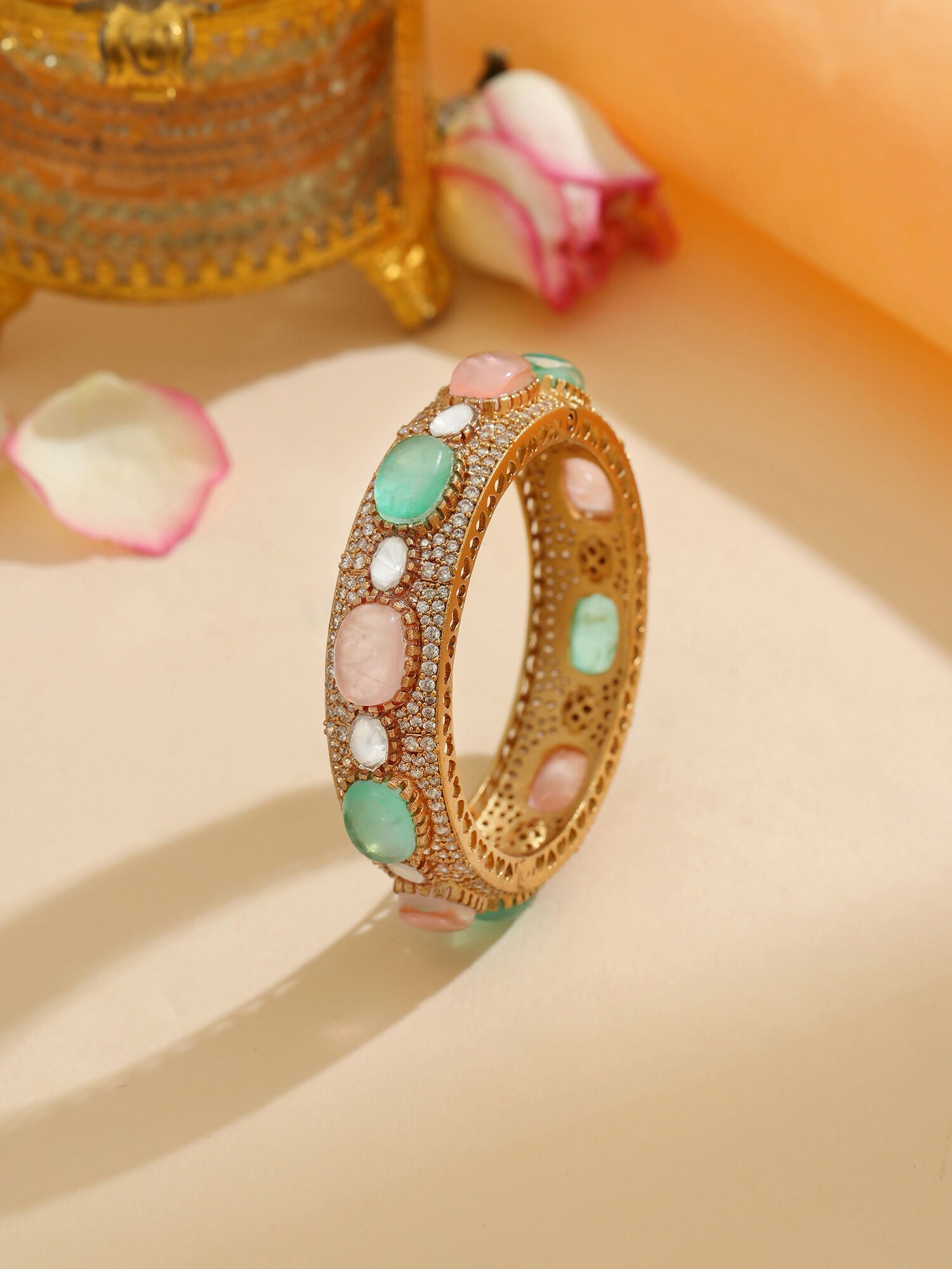 Ruby Raang 22k Gold Polished Multi Kundan Bracelet | Swadesiicart