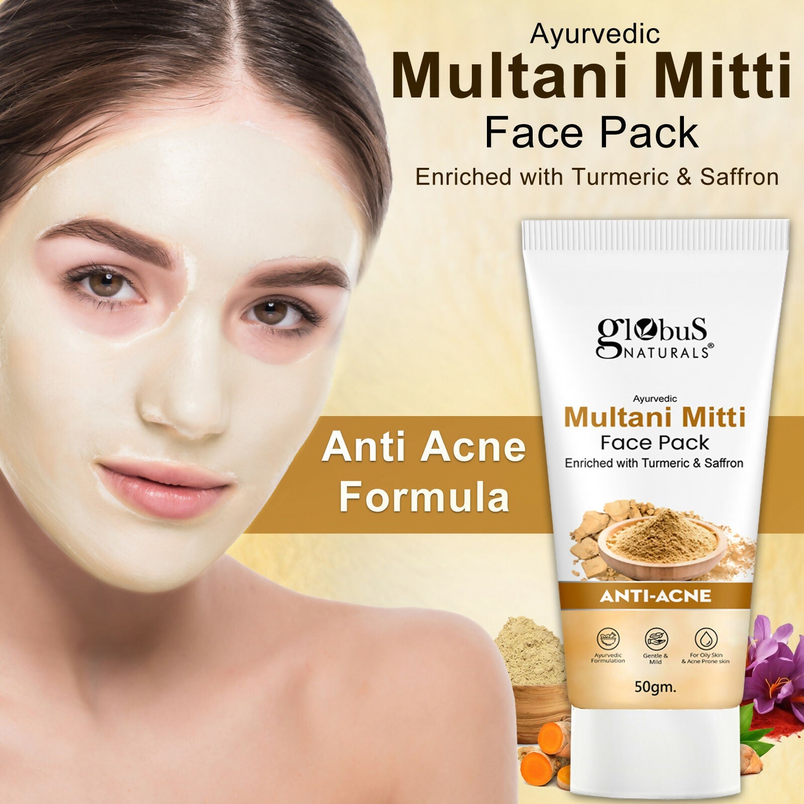 Globus Naturals Anti Acne Multani Mitti Face Pack, For Oily & Acne Prone Skin | Swadesiicart