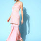 Ahalyaa Women's Baby Pink Crepe Gold Smoke Printed Kurta Sharara Set With Dupatta | Swadesiicart