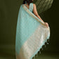 Vishnu Weaves Women's Sea-Green Soft Silk Zari Woven Saree with Blouse - Swadesiicart