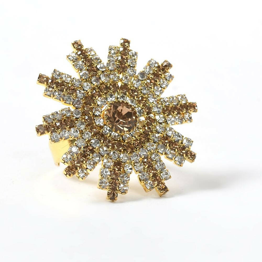 Mominos Fashion Joharkamal Gold-Polished AD Studded Adjustable Finger Ring - Swadesiicart