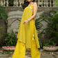 Janasya Yellow Georgette Solid Top Bottom Cape | Swadesiicart