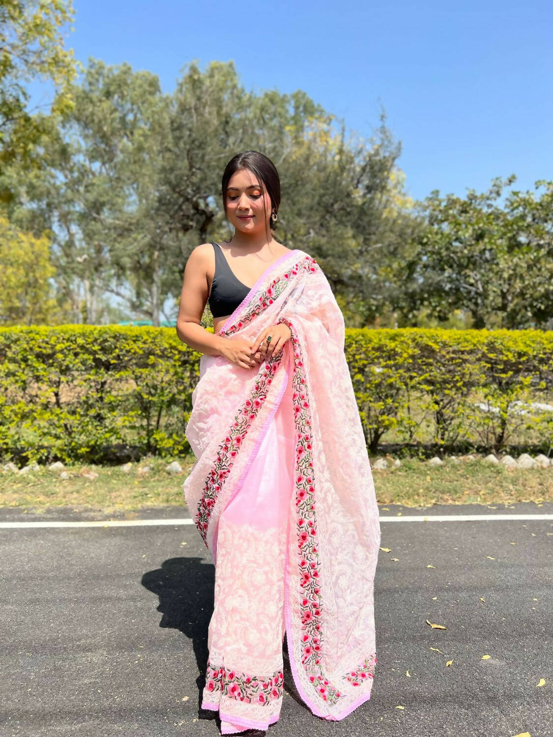 Vamsee Pink Organza Saree - Swadesiicart
