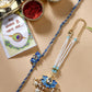 NVR Women & Men Set of 2 Blue Lotus Shape Kundan-Studded & Beaded Handcrafted Wraparound Rakhi Set With Roli Chawal | Swadesiicart