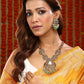 Ruby Raang 22k Gold Polished Long Kundan Heavy Maharani Necklace With Earrings | Swadesiicart