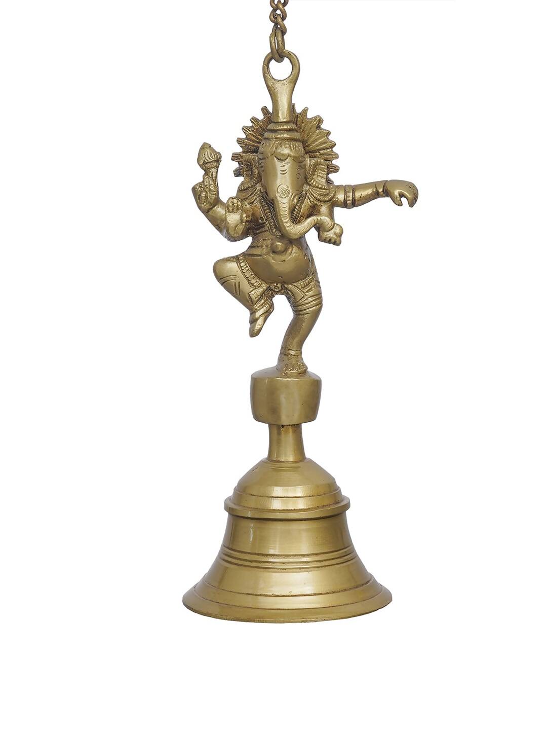 eCraftIndia Golden Brass Dancing Ganesha Idol Wall Hanging Bell With Chain | Swadesiicart
