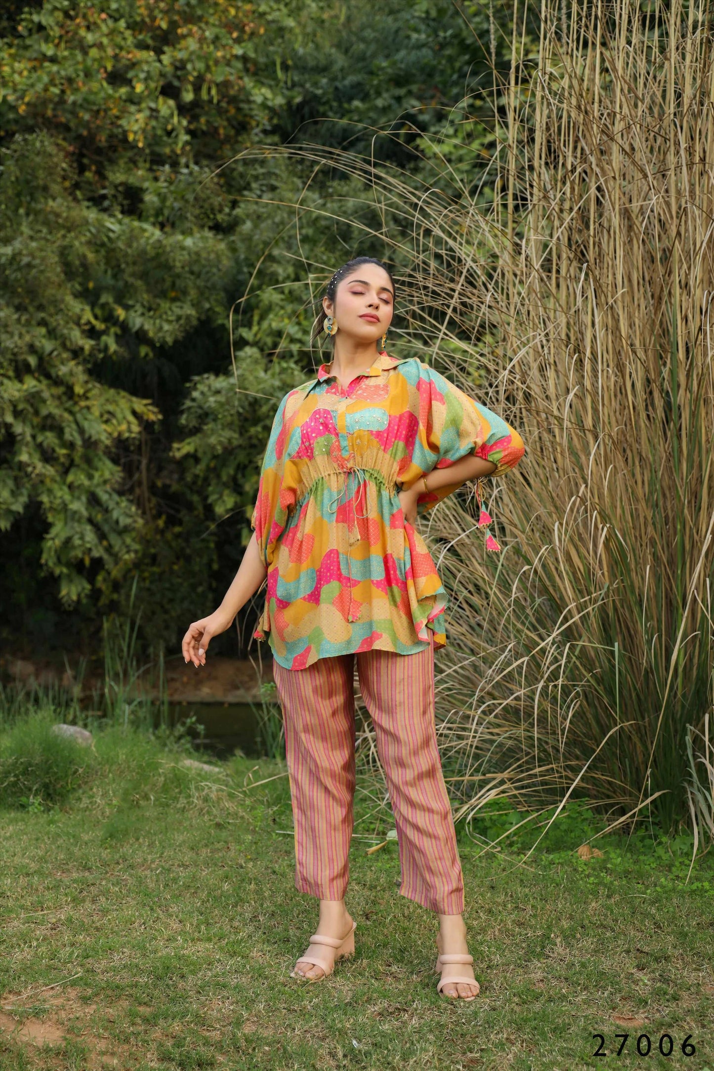 Women's Casual Fashionable Multi Mull Cotton co-ord set - Anya - Swadesiicart