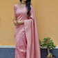 DEIANA'S Beautiful Designer Golden zari Soft Lichi Silk Saree - Pink - Swadesiicart