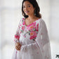Lorenvalley Fashion Women Pure Soft Organza Silk Floral Print Fully Flair Anarkali With Pent Dupatta Set - White | Swadesiicart