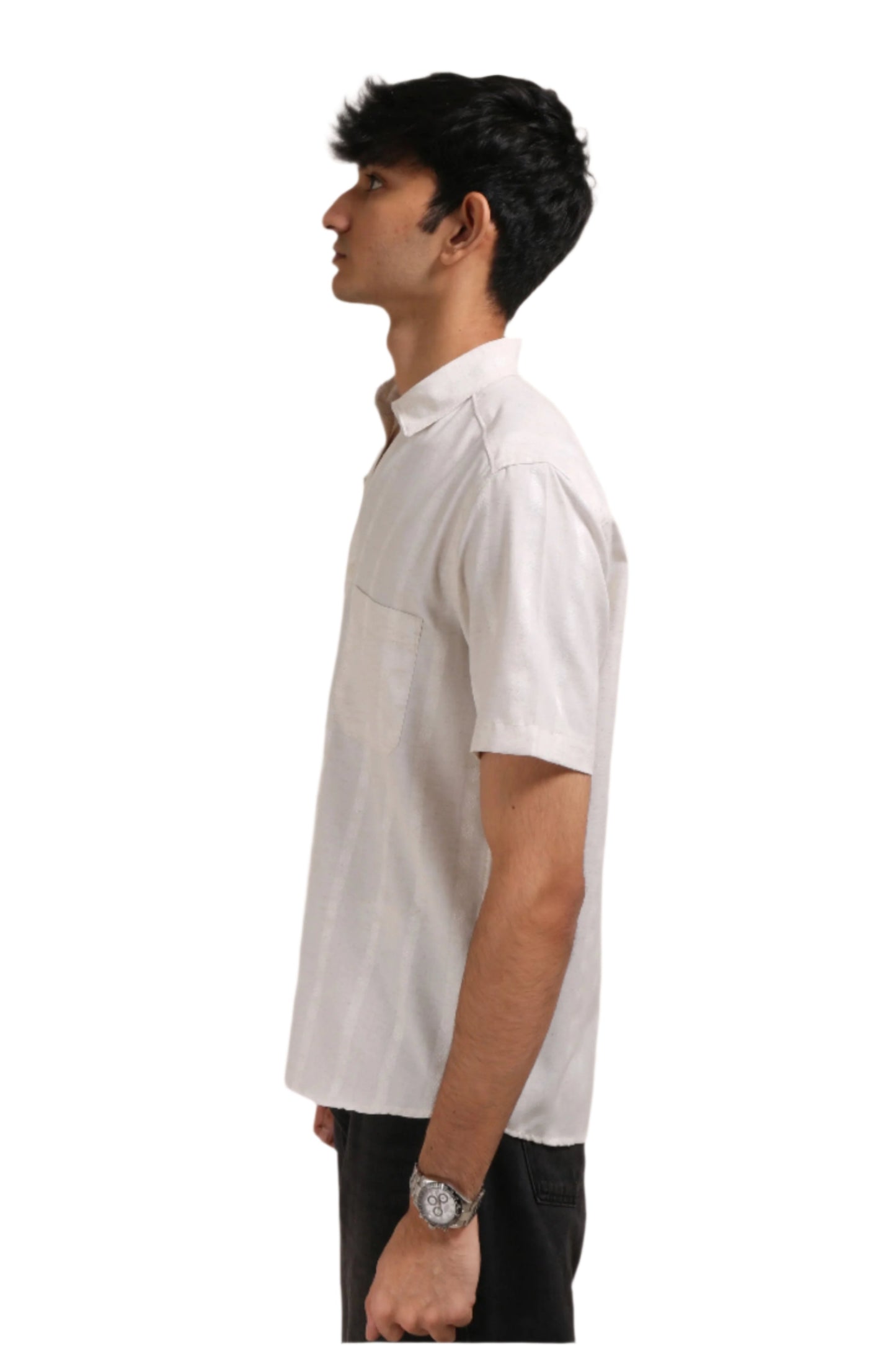 Xkind Off White Self Stripes Regular Fit Shirt | Swadesiicart