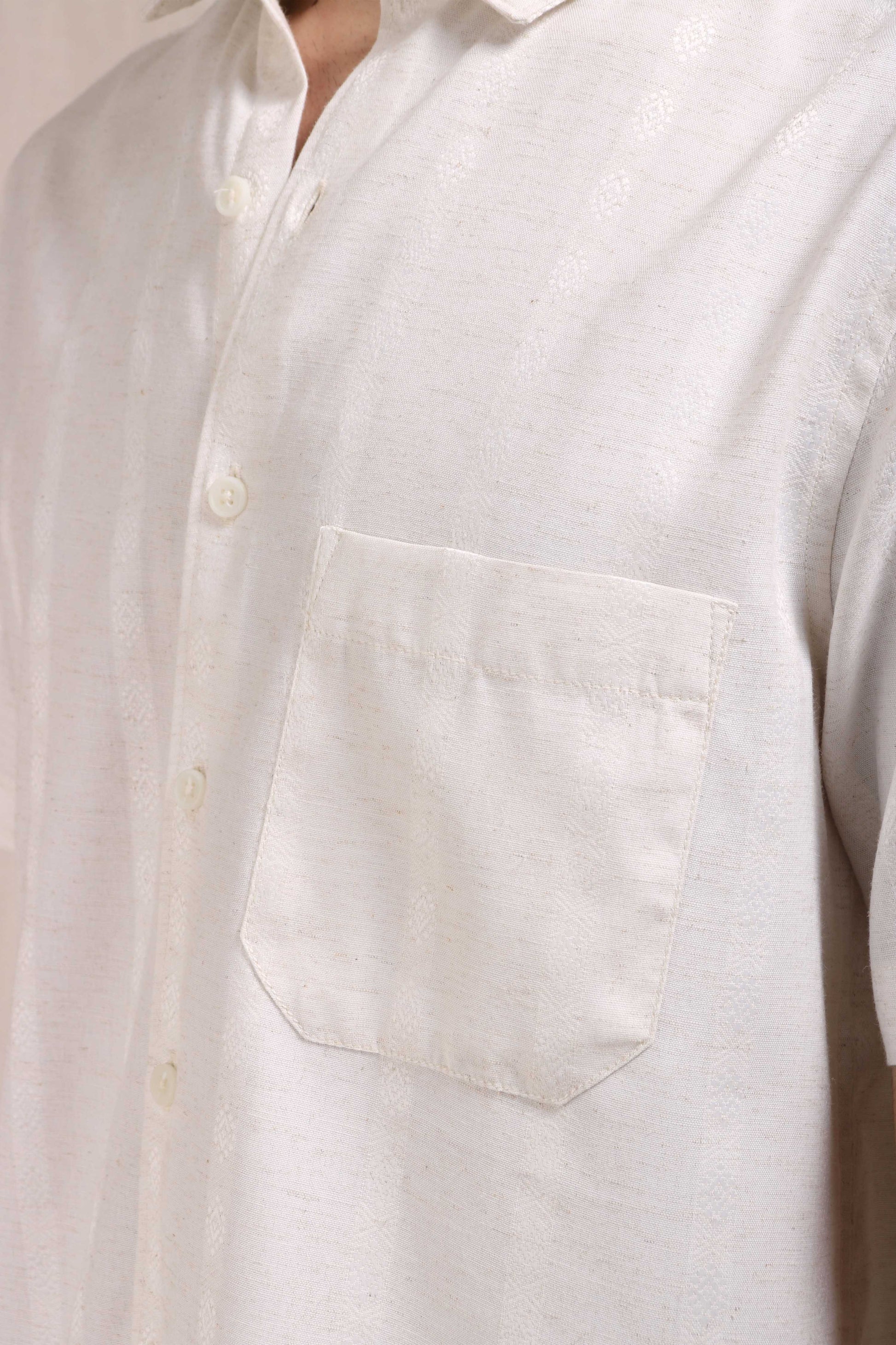 Xkind Off White Self Stripes Regular Fit Shirt | Swadesiicart