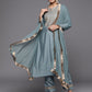 Indian Clothing NOZ2TOZ Women's Viscose Chanderi Grey Party Wear Embroidered Kurta With Pant And Duppata Set - Swadesiicart