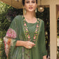 Indian Clothing NOZ2TOZ Women's Muslin Green Party Wear Embroidered Kurta With Pant And Duppata Set - Swadesiicart
