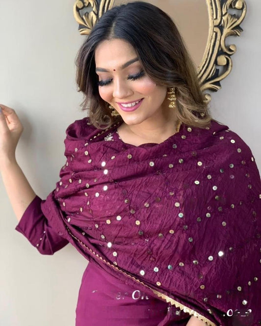 Indian Clothing NOZ2TOZ Women's Rayon Slub Wine Party Wear Embroidered Kurta With Pant And Duppata Set - Swadesiicart