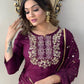 Indian Clothing NOZ2TOZ Women's Rayon Slub Wine Party Wear Embroidered Kurta With Pant And Duppata Set - Swadesiicart