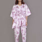 Breathables Women’S Loungewear Kaftan Cotton Pink Nature-Inspired Print Co-Ord Set