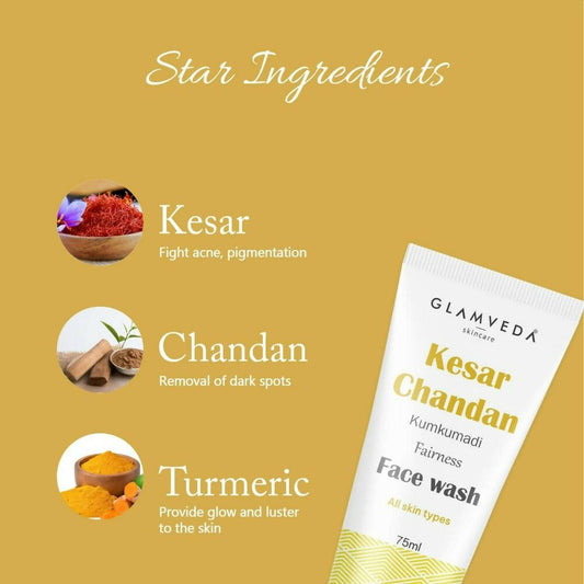Glamveda Kesar Chandan Kumkumadi Fairness Face Wash - Swadesiicart