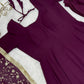 Lorenvalley Fashion Women Georgette Anarkali Gown Duppta Full Set With Pent Ready To Wear - Wine | Swadesiicart