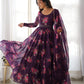 Lorenvalley Fashion Women Pure Soft Organza Silk Anarkali Kali Cut Gown With Pant Dupatta Set - Wine | Swadesiicart