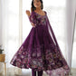 Lorenvalley Fashion Women Pure Soft Organza Silk Floral Print Fully Flair Anarkali With Pent Dupatta Set - Wine | Swadesiicart