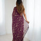 Lorenvalley Fashion Wine Solo Georgette Superb Finishing Foils Print & Fancy Zalar Lace in Border Saree with Blouse - Swadesiicart