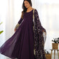 Lorenvalley Fashion Women Georgette Anarkali Gown Duppta Full Set With Pent Ready To Wear - Wine | Swadesiicart