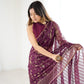 Lorenvalley Fashion Wine Solo Georgette Superb Finishing Foils Print & Fancy Zalar Lace in Border Saree with Blouse - Swadesiicart