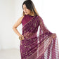 Lorenvalley Fashion Wine Solo Georgette Superb Finishing Foils Print & Fancy Zalar Lace in Border Saree with Blouse - Swadesiicart