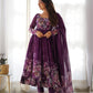 Lorenvalley Fashion Women Pure Soft Organza Silk Floral Print Fully Flair Anarkali With Pent Dupatta Set - Wine | Swadesiicart