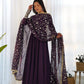 Lorenvalley Fashion Women Georgette Anarkali Gown Duppta Full Set With Pent Ready To Wear - Wine | Swadesiicart