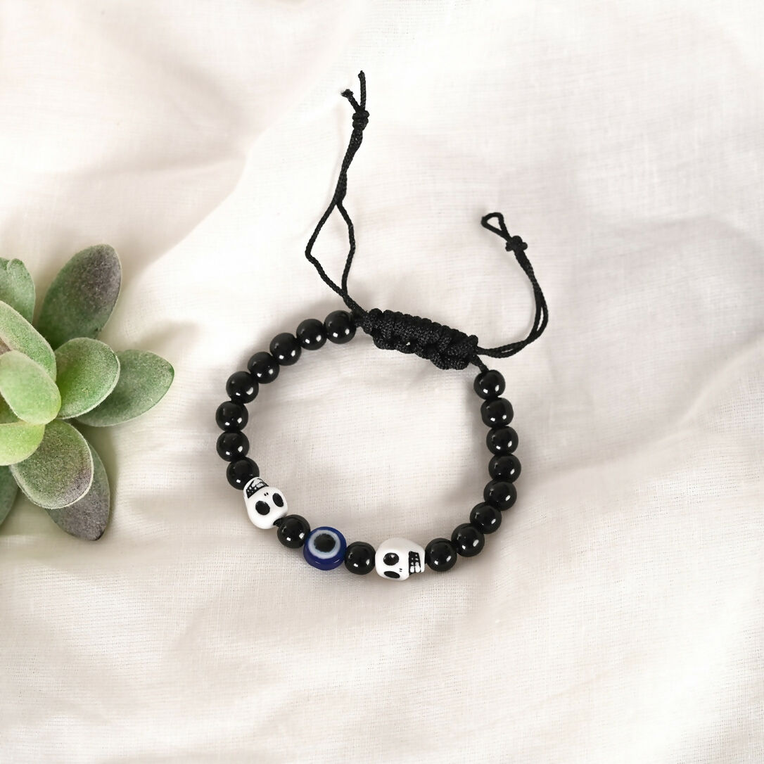 NVR Men & Women Black Evil Eye Adjustable Bracelet - Swadesiicart